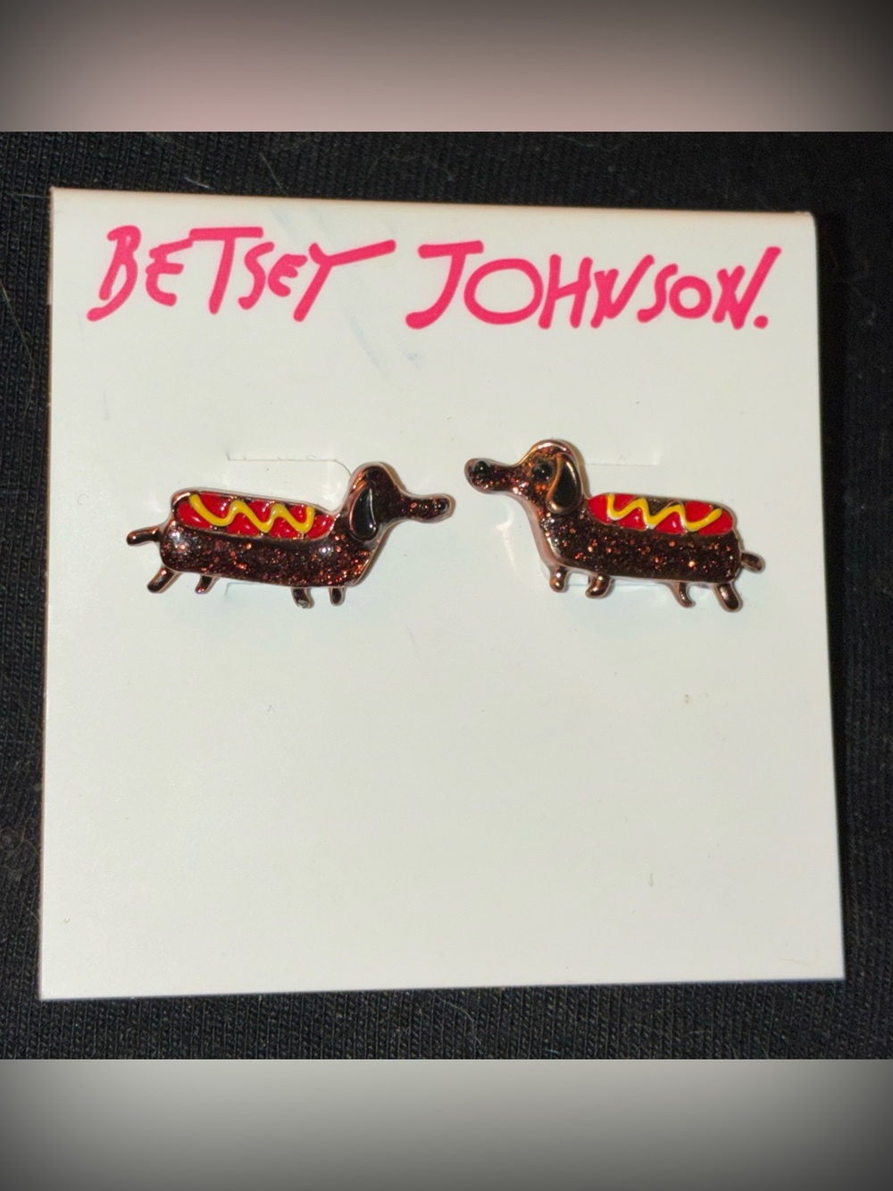 BETSEY JOHNSON Dachshund Dog Hot Dog Weiner Dog Earrings Fun Dog Lovers NEW NWT
